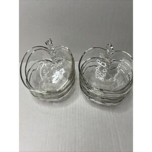 8 KIG Indonesia Vintage Apple Shaped Glass Bowls Etched Leaf Dessert Candy Dish